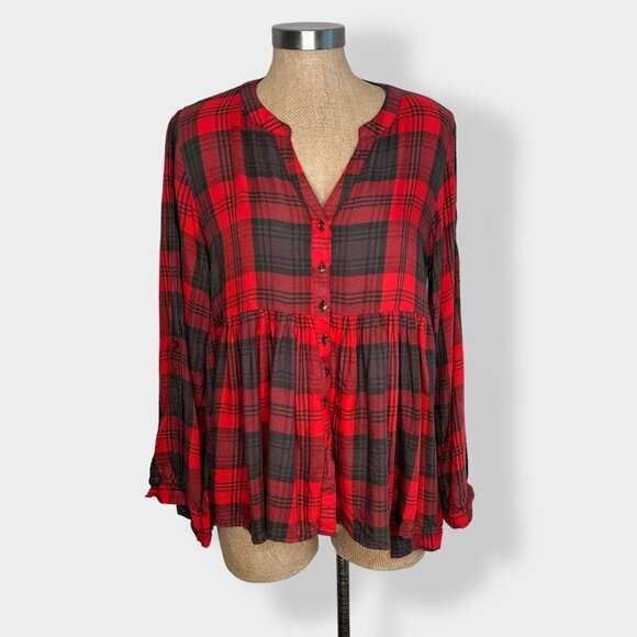 Miami Red Plaid Pleated Long Sleeve‎ M - Picture 1 of 4